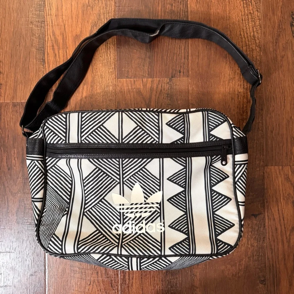 ADIDAS black & white tote/travel/airline RARE, Mexkumrex Aztec Pattern, unisex